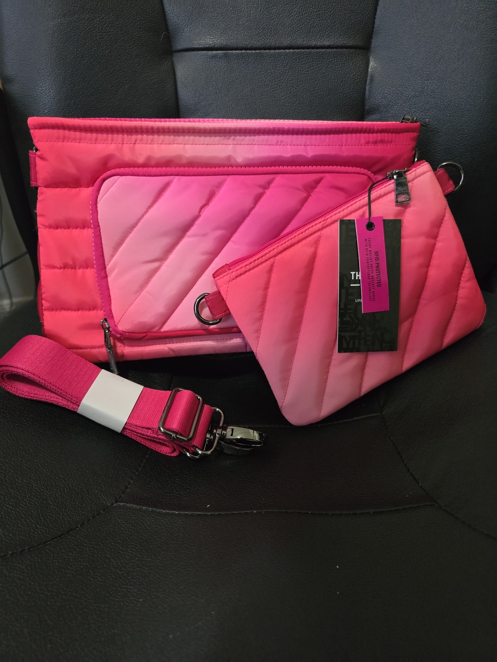 THINK ROYLN Pink Ombre Quilted Crossbody Set